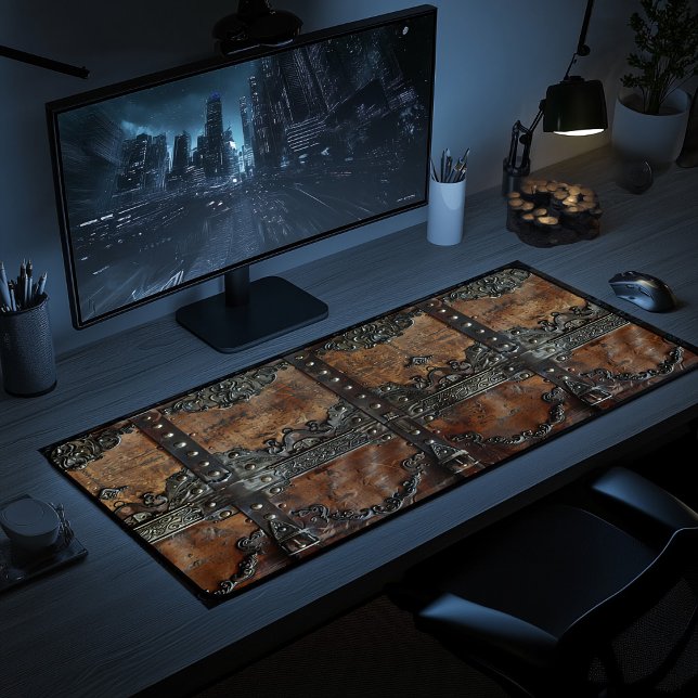 Mittelalterliches Rustikales Leder und eiserner Sc Schreibtischunterlage (Von Creator hochgeladen)