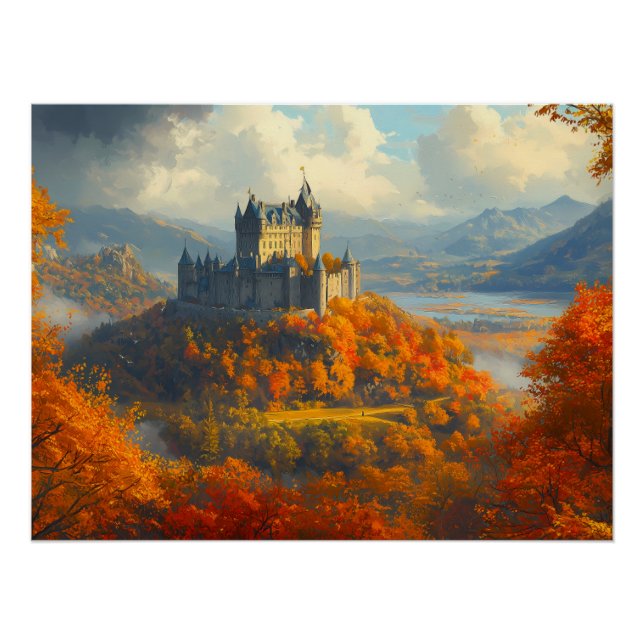 Mittelalterliches Schloss auf dem Hügel Poster (Vorderseite)