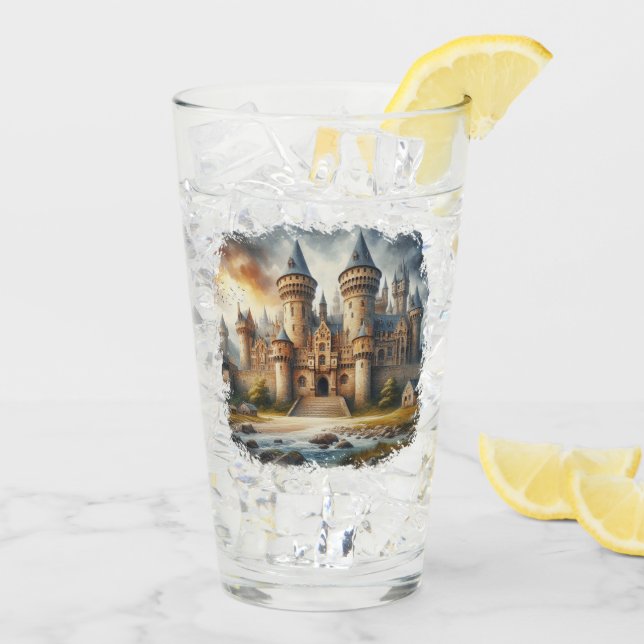 Mittelalterliches Schloss bei Sonnenuntergang mit  Glas (Rückseite Ice)