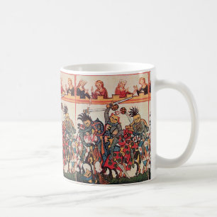 MITTELALTERLICHES TURNIER, KÄMPFENDE RITTER UND DA TASSE