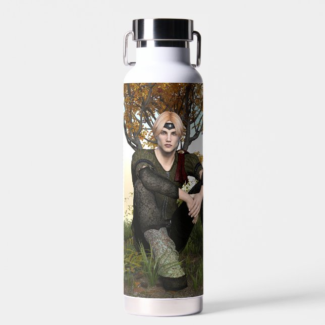Mittelalterliches Waldprinz-Fantasieporträt Trinkflasche (Vorne)