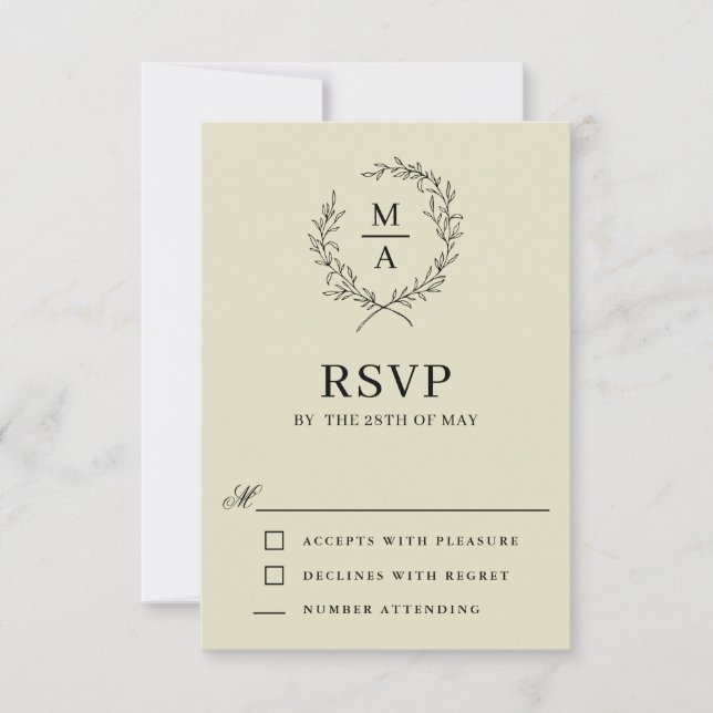 Mittelbeige Einfache Eleganmonogramm RSVP Karte (Vorderseite)