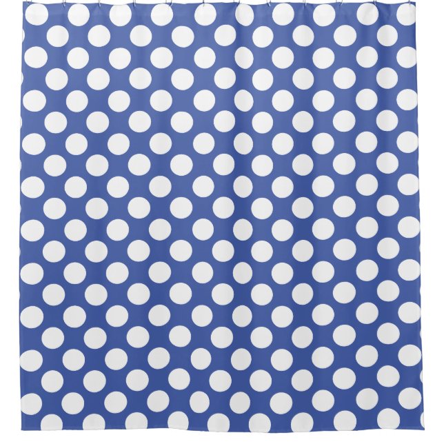 Mittelblau: Grosses weißes Polka Dot Muster Duschvorhang (Vorderseite)