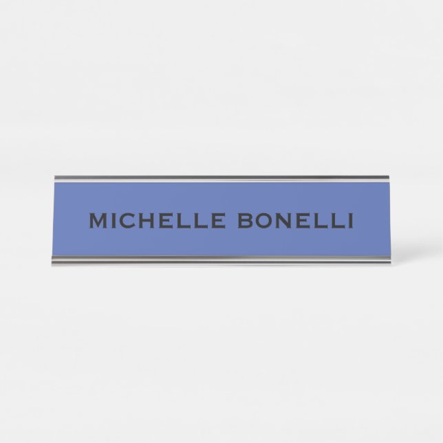Mittelblau minimalist einfaches modernes Design Schreibtischnamensplakette (Vorderseite )