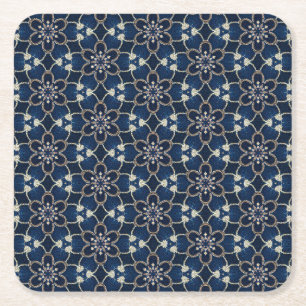 Mittelblaue Blumen Muster Rechteckiger Pappuntersetzer
