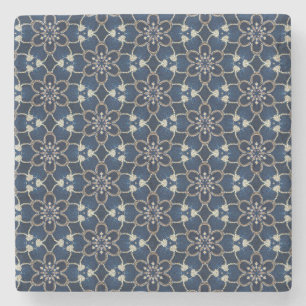 Mittelblaue Blumen Muster Steinuntersetzer