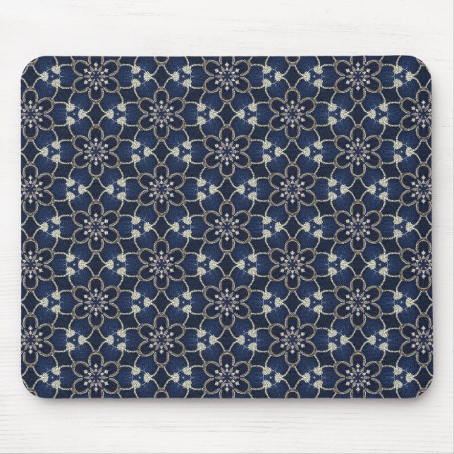Mittelblaue Blumenmuster Mousepad (Vorne)