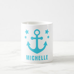 Mittelblauer Anker Nautical Clipart & Sterne Kaffeetasse