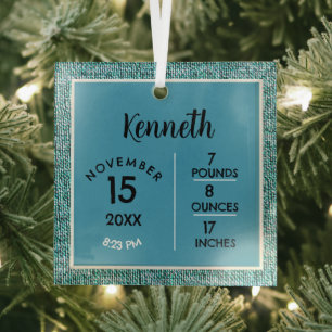 Mittelblauer Imitat Denim Fabric Birth Numbers Ornament Aus Glas