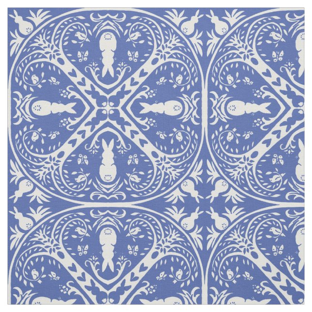Mittelblauer Kaninchen-Medallion-Muster Niedlich Stoff (Muster)