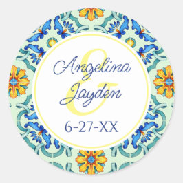 Mittelblauer und gelber Sommer Runder Aufkleber