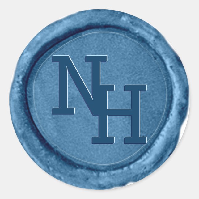 Mittelblauer Wachs Monogramm-Siegel Hochzeit Runder Aufkleber (Vorderseite)