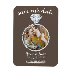 Mittelbraune Diamantring Save the Date Magnet