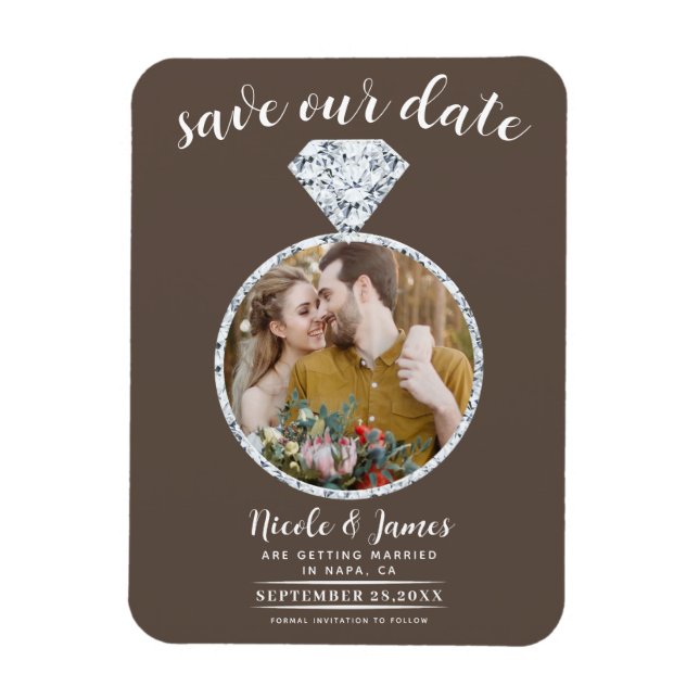 Mittelbraune Diamantring Save the Date Magnet (Vertikal)
