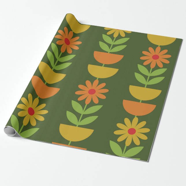 Mittelepochen-Blumen mit geometrischen Halbkreisen Geschenkpapier (Ungerollt)