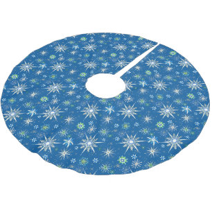 Mitteleuropäische Schneeflocken im Überfluss auf B Polyester Weihnachtsbaumdecke