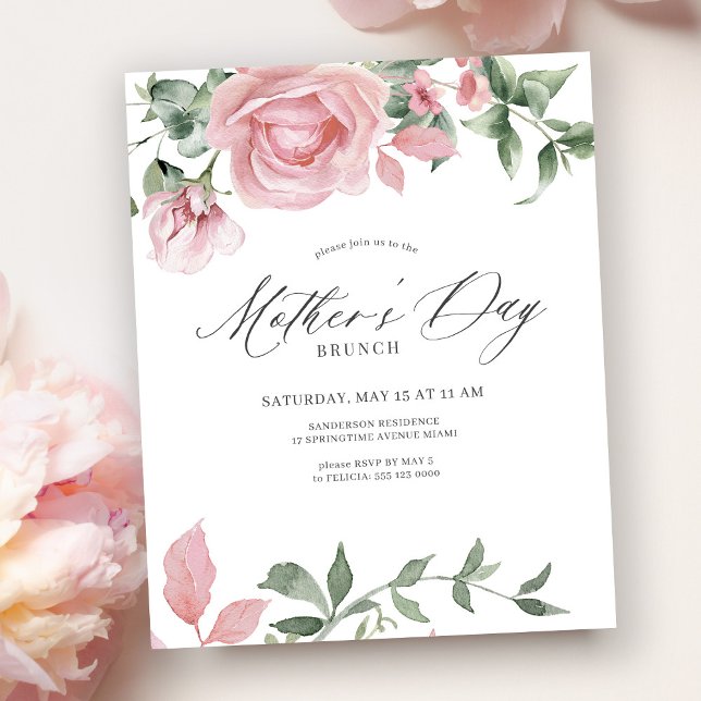 Mittelfristig Blumenrosa Mütter Tag Brunch Einladu (Von Creator hochgeladen)