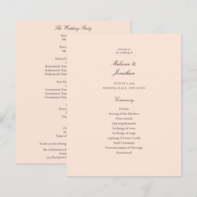 Mittelfristiges Hochzeitsprogramm für Rosa Pastel (Vorne/Hinten)