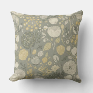 Mittelgrau Buttergelb Creme Modern Floral Kissen