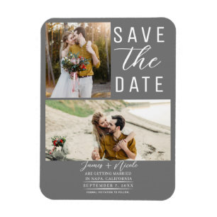 Mittelgrau Modern 2 Fotos Save-the-Date Hochzeit Magnet