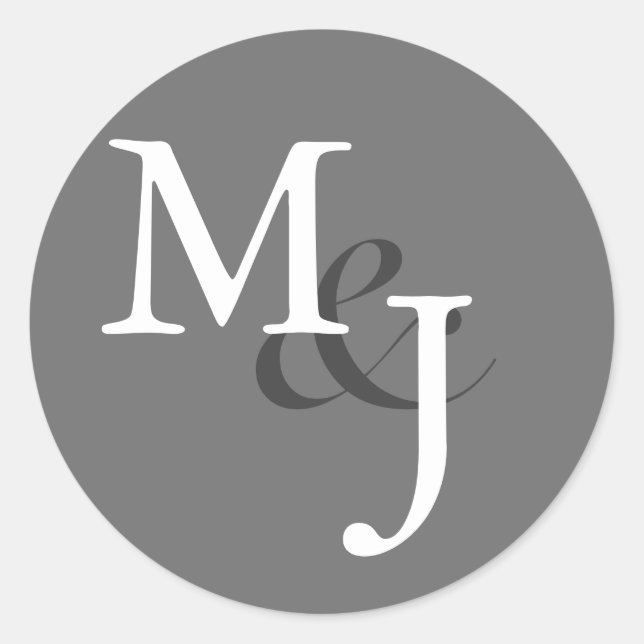 Mittelgraue Mit Monogramm Hochzeitsstipps Umschlag Runder Aufkleber (Vorderseite)