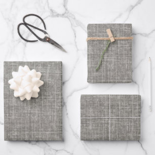 Mittelgrauer Leinen Geschenkpapier Set