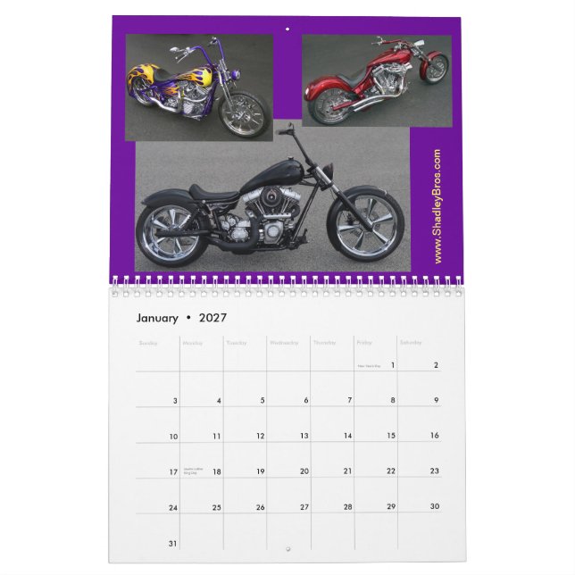 Mittelgroße klassische Motorrad-Chopper Kalender (Jan 2027)