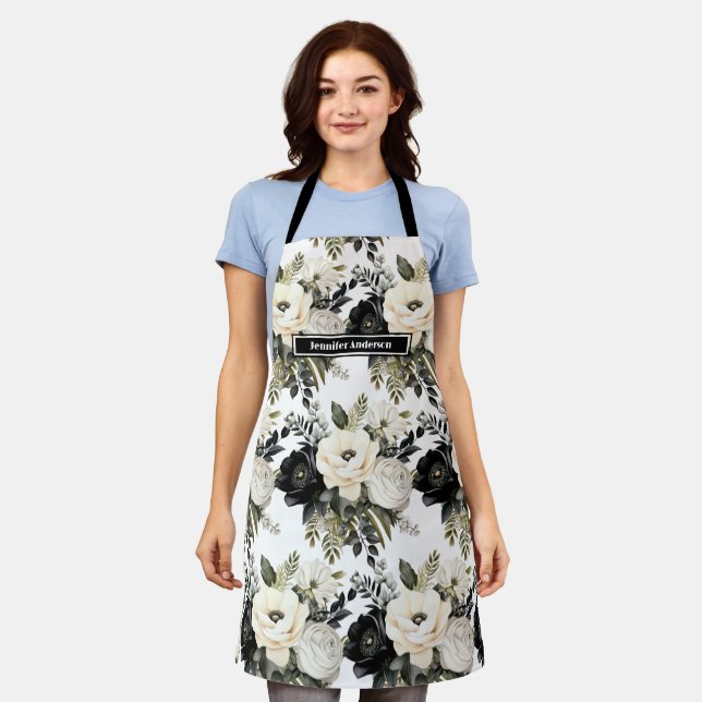 Mittelgroße Schürze für Girlanden in Schwarz und W (Getragen)