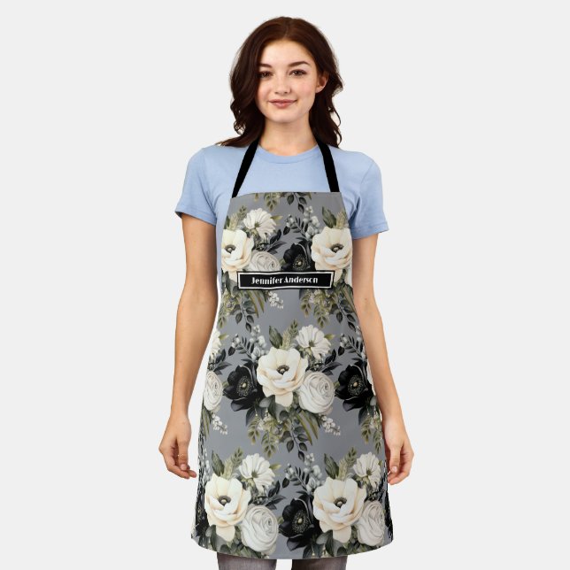 Mittelgroße Schürze für Girlanden in Schwarz und W (Getragen)