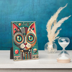 Mitteljahrs-Retro-Futuristikkatze Fotoplatte