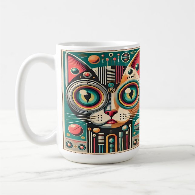 Mitteljahrs-Retro-Futuristikkatze Kaffeetasse (Links)