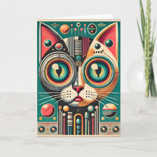 Mitteljahrs-Retro-Futuristikkatze Karte