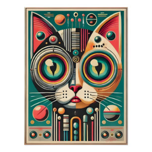 Mitteljahrs-Retro-Futuristikkatze Poster