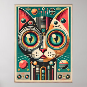 Mitteljahrs-Retro-Futuristikkatze Poster