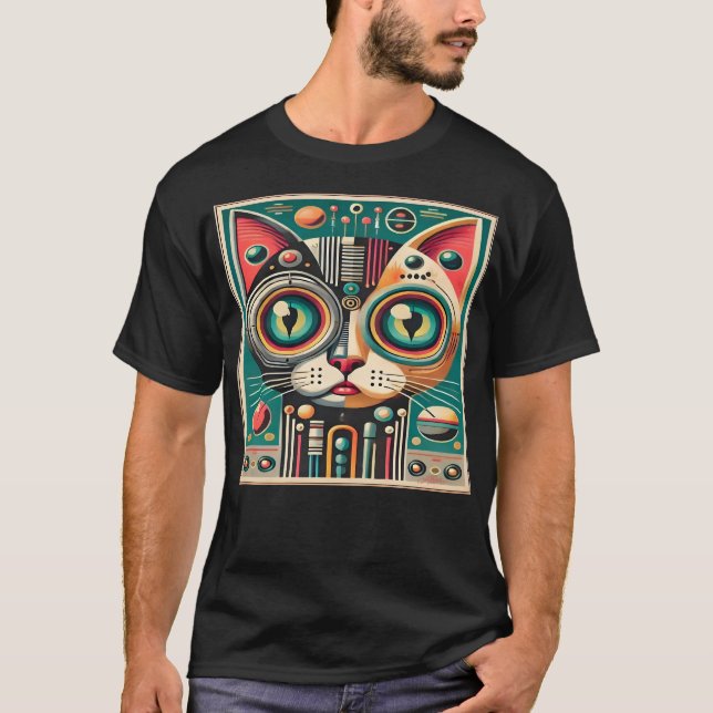 Mitteljahrs-Retro-Futuristikkatze T-Shirt (Vorderseite)
