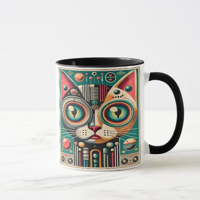Mitteljahrs-Retro-Futuristikkatze Tasse (Rechts)