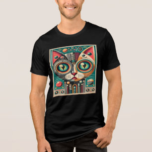Mitteljahrs-Retro-Futuristikkatze Tri-Blend Shirt