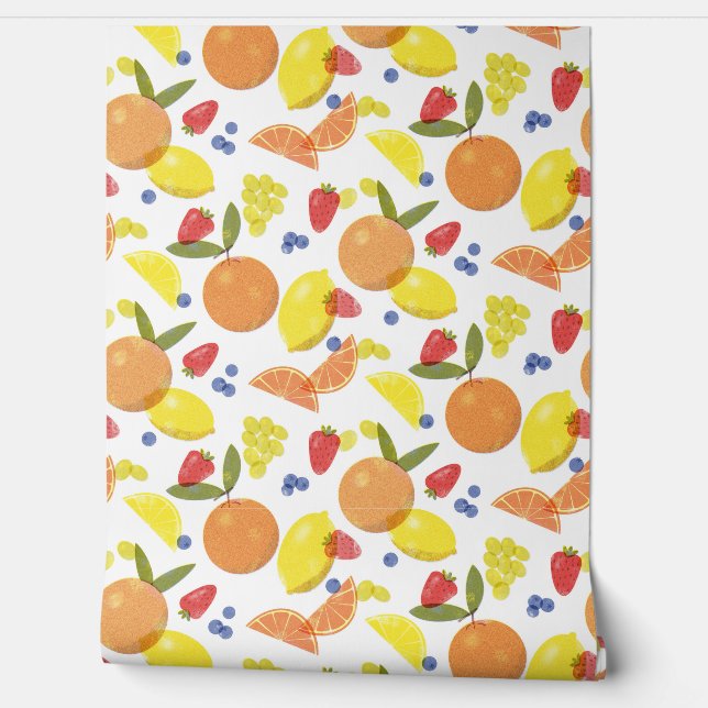 Mittelmäßig grungy Risograph-Küchenfrucht Tapete (Abrollen)