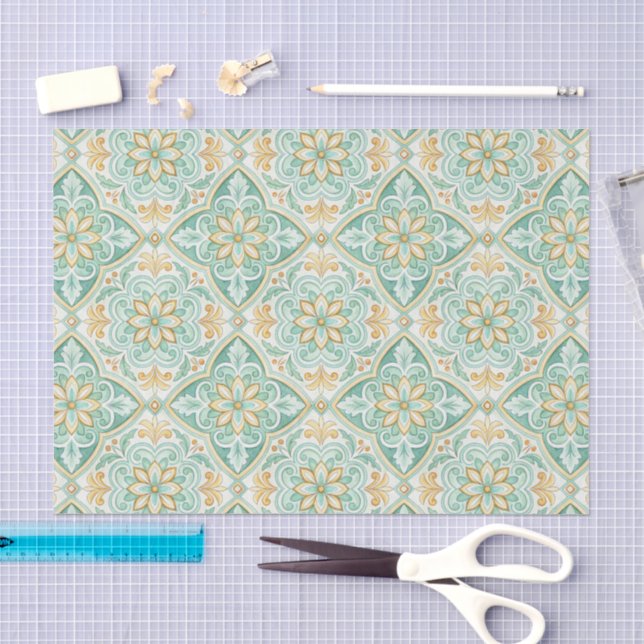 Mittelmeer-Antik-Damask-Fliesenmuster Seidenpapier (Handwerk)