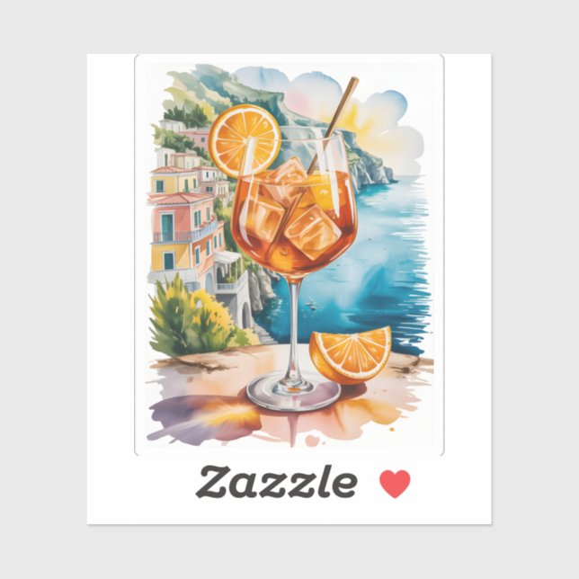Mittelmeer-Aperol-Spritz-Getränk-Wasserfarbe Aufkleber (Blatt)