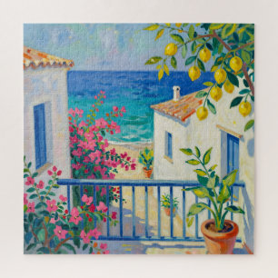 Mittelmeer Balkon Zitronen Bougainvillea Meerblick Puzzle