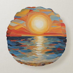 Mittelmeer Beach Sunrise Sunset Modern Art Rundes Kissen