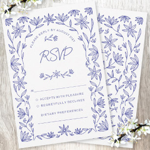 Mittelmeer Blaue Wildblumen Hochzeit RSVP Karte