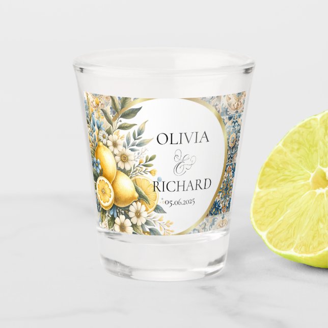 Mittelmeer Blume Italienisch Positano Lemon Schnapsglas (Vorderseite)