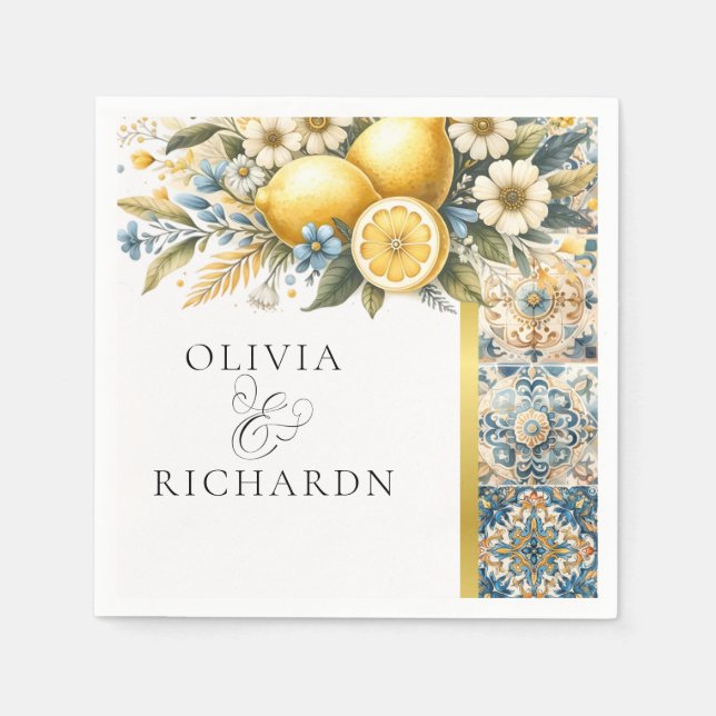 Mittelmeer Blume Italienisch Positano Lemon Serviette (Vorderseite)