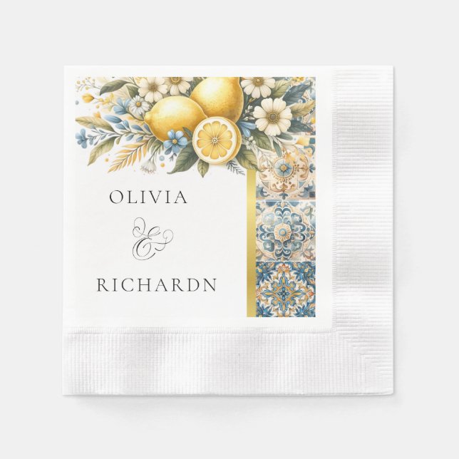 Mittelmeer Blume Italienisch Positano Lemon Serviette (Vorderseite)