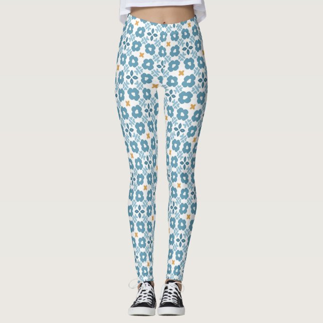 Mittelmeer-Blumenfliese Leggings (Vorderseite)