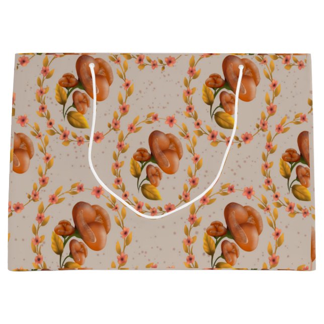 Mittelmeer-Blumenkranzmuster warm orange f Große Geschenktüte (Vorderseite)