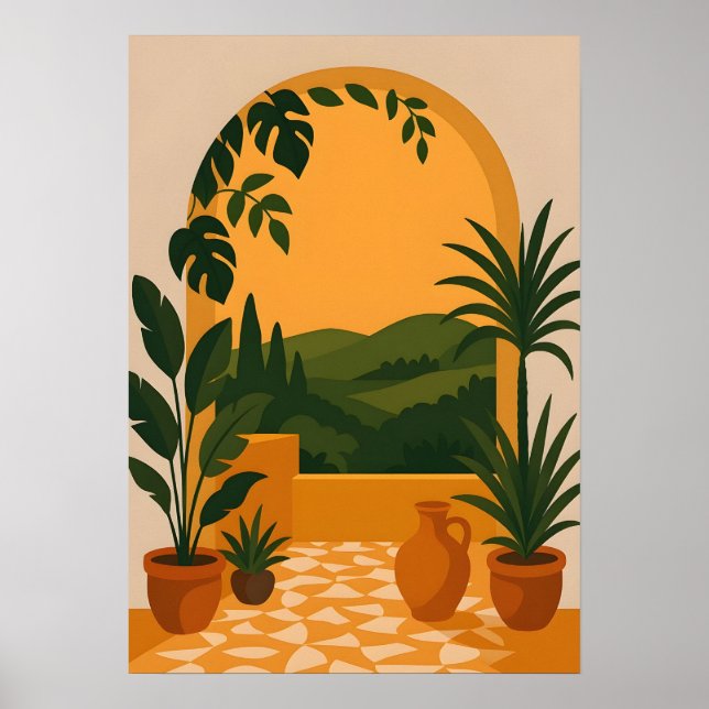 Mittelmeer-Bogen-Gartenblick-Wandkunst Poster (Vorne)