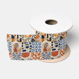 Mittelmeer-Boho-Fliesenmuster Satinband